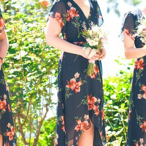 Dark Blue Floral Bridesmaid Dress - Small